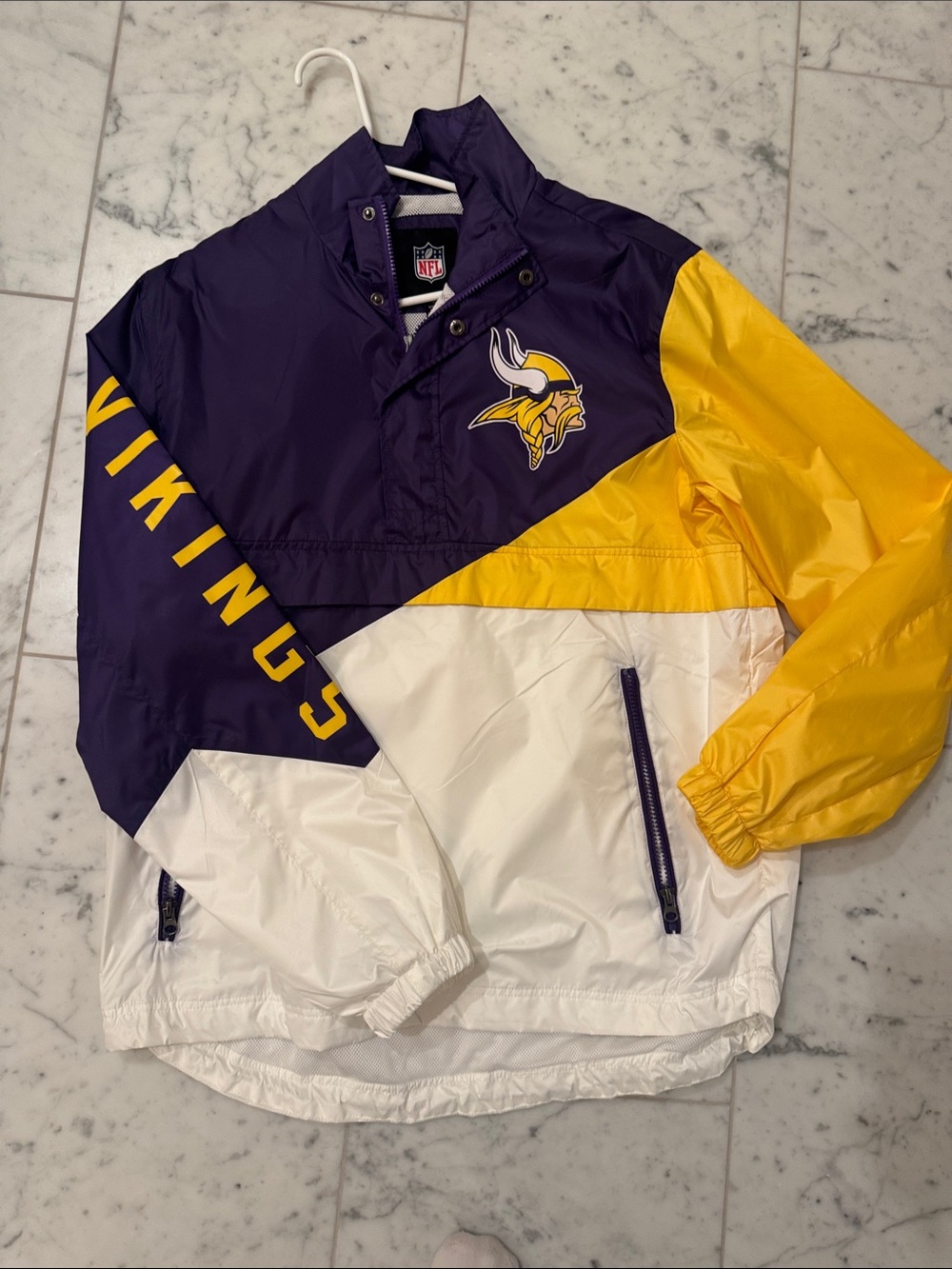 NFL Minnesota Vikings Colorblock Pullover Jacket - Purple/Yellow/White